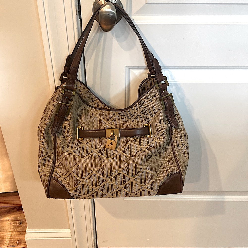 Ralph Lauren brand new purse never been used.  Beige and brown. 15” w x 18” tall